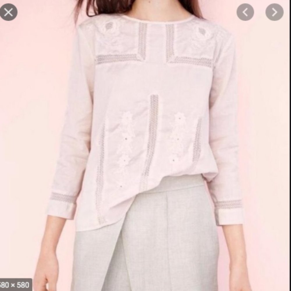 J. Crew Light Pink Embroidered Top Blouse